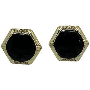 80s Black and Gold Octagon Clip-On Earrings